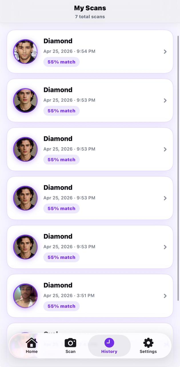 Scan history screen